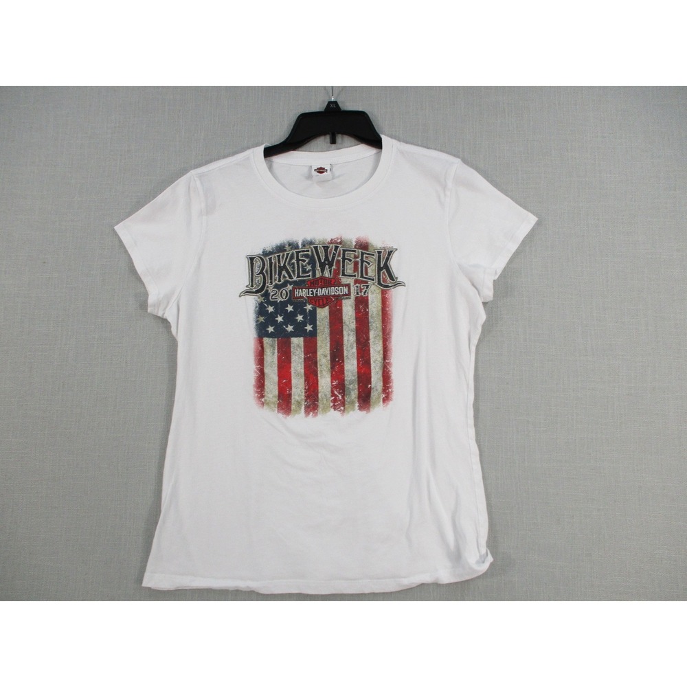 Harley-Davidson Bike Week 2017 T-Shirt Womens XL White American Flag Graphic Tee